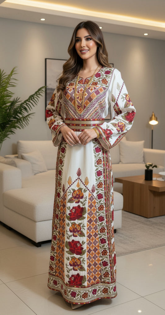 Off-white thobe with stunning colors