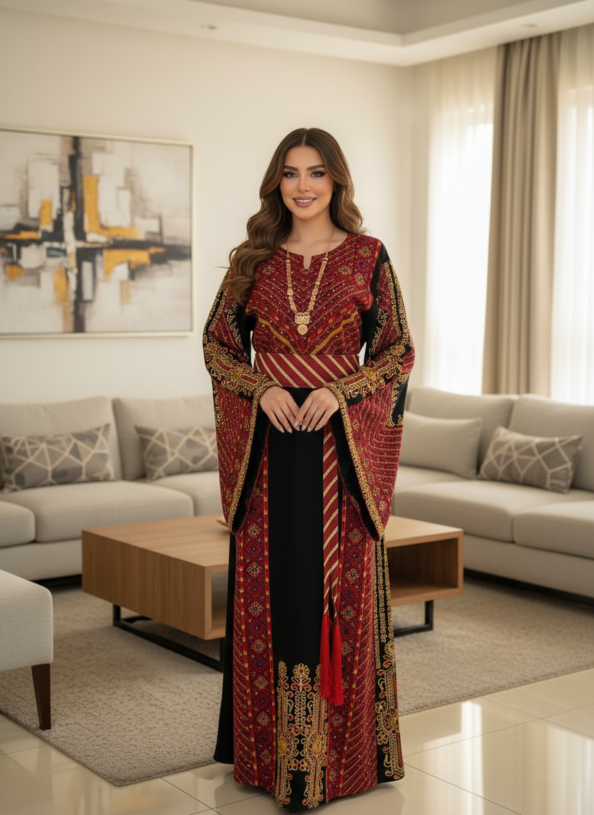 Black and red thobe with Kasab