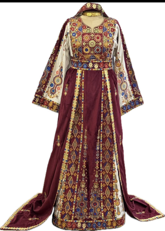 Burgundy slike velvet thobe
