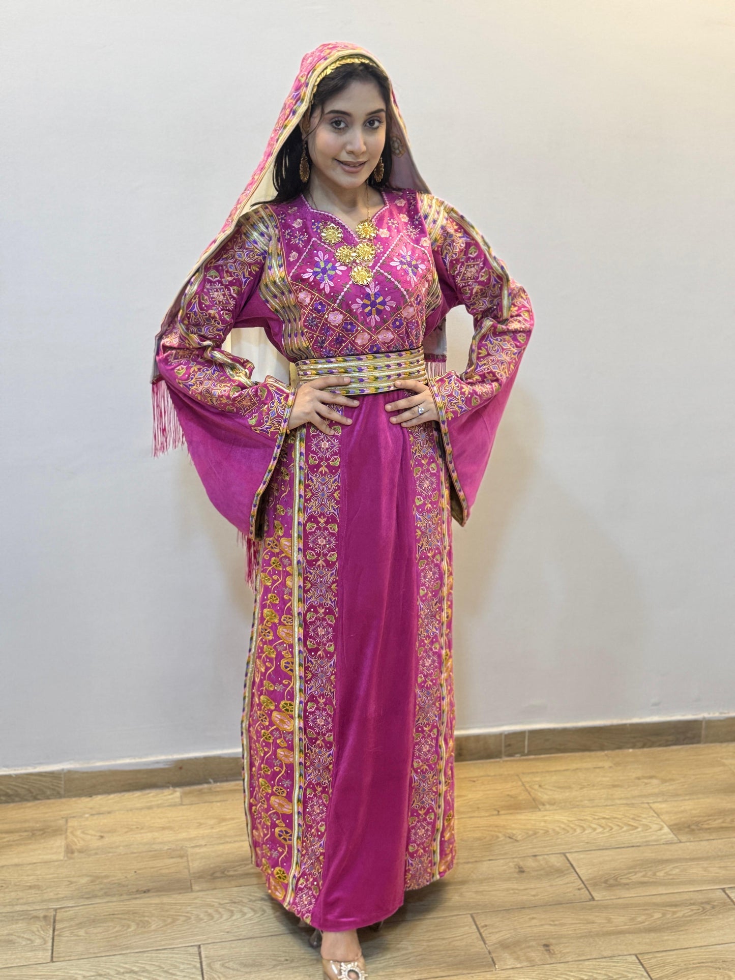 Fuchsia silk velvet thobe