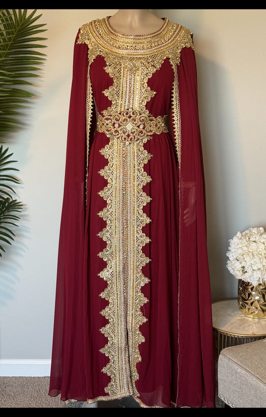 Dark red caftan/ Dress Abaya