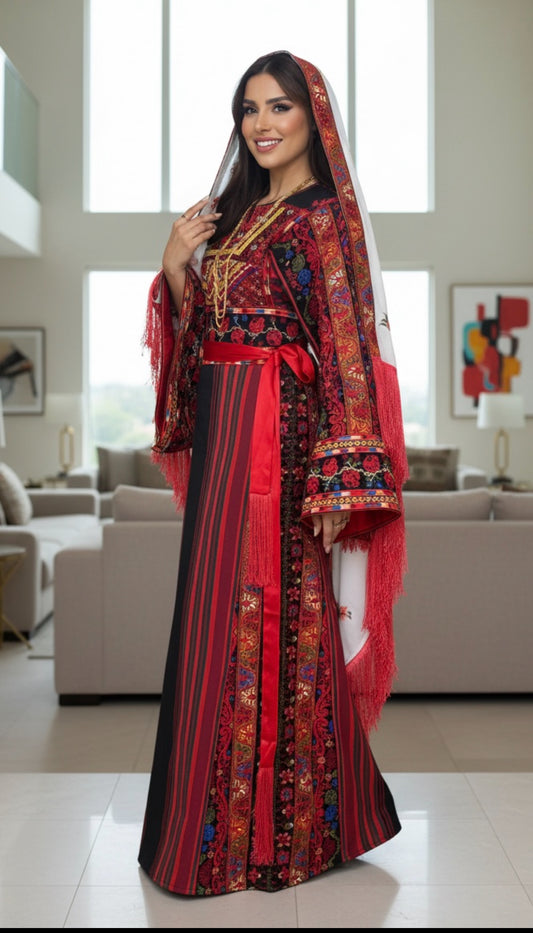 Black And Red Majdalwee Thobe