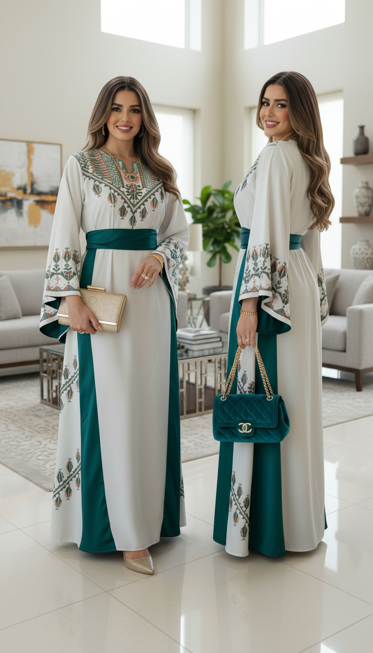 Beige thobe and green fabric