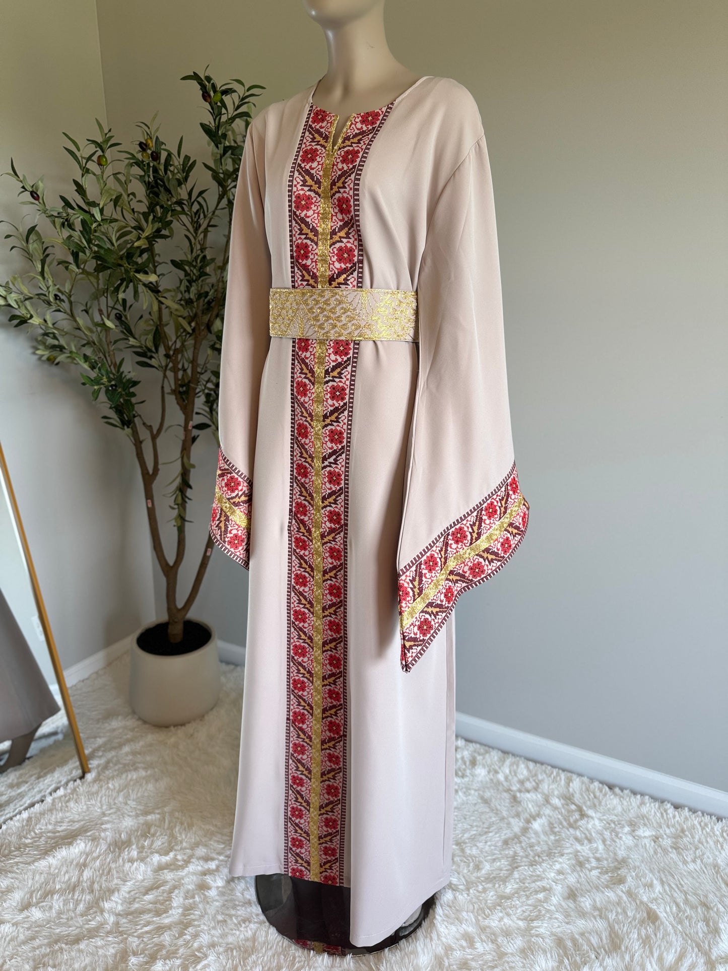 Beige embroidered dress