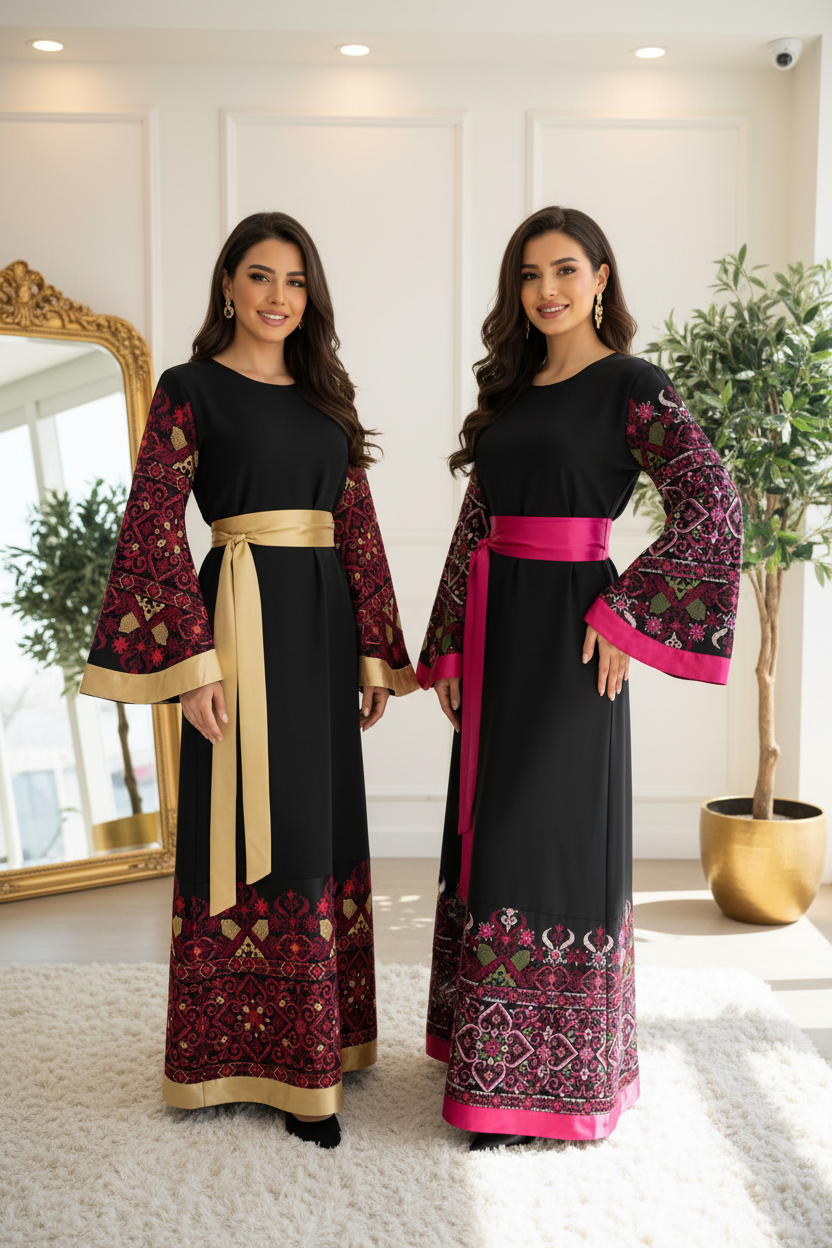 Black and burgundy embroidered dress