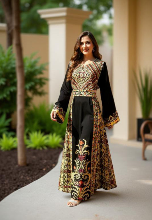 Black fabric thobe with gold