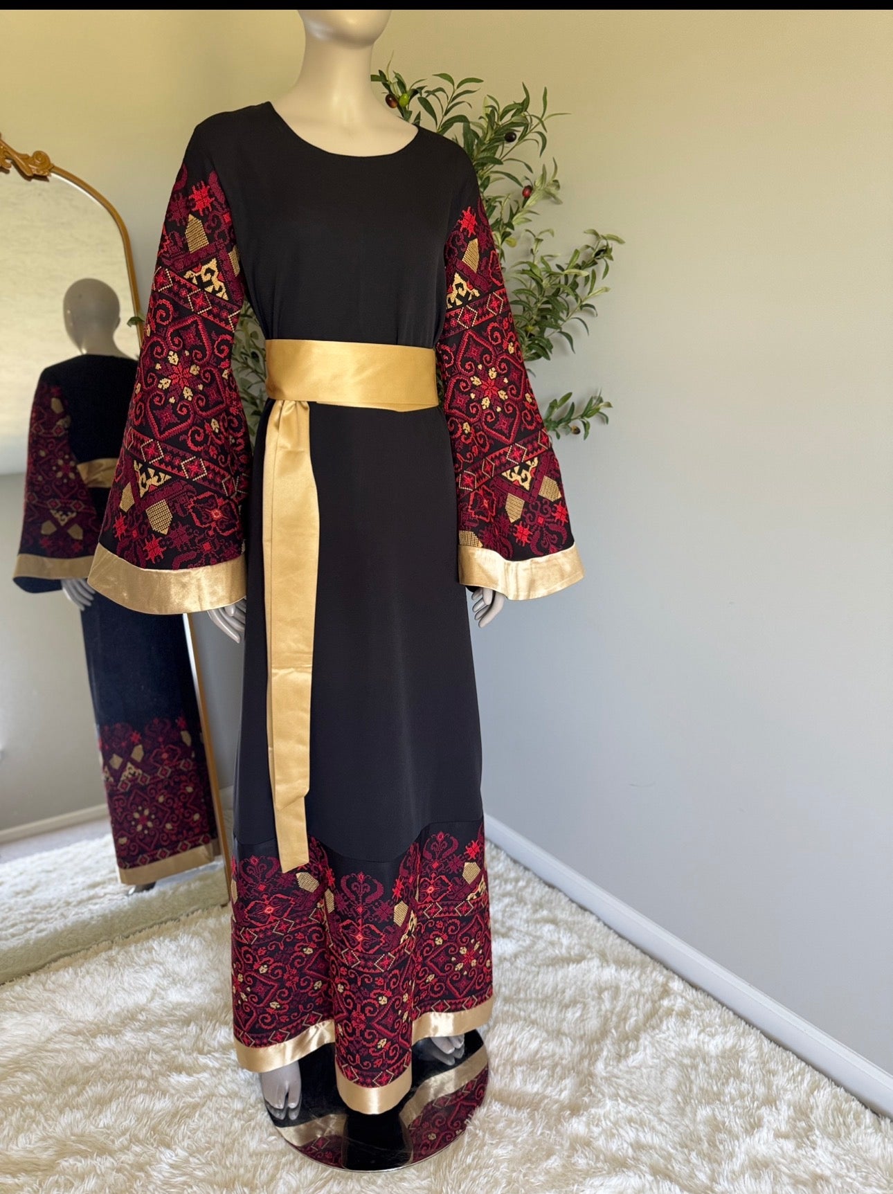 Black and burgundy embroidered dress