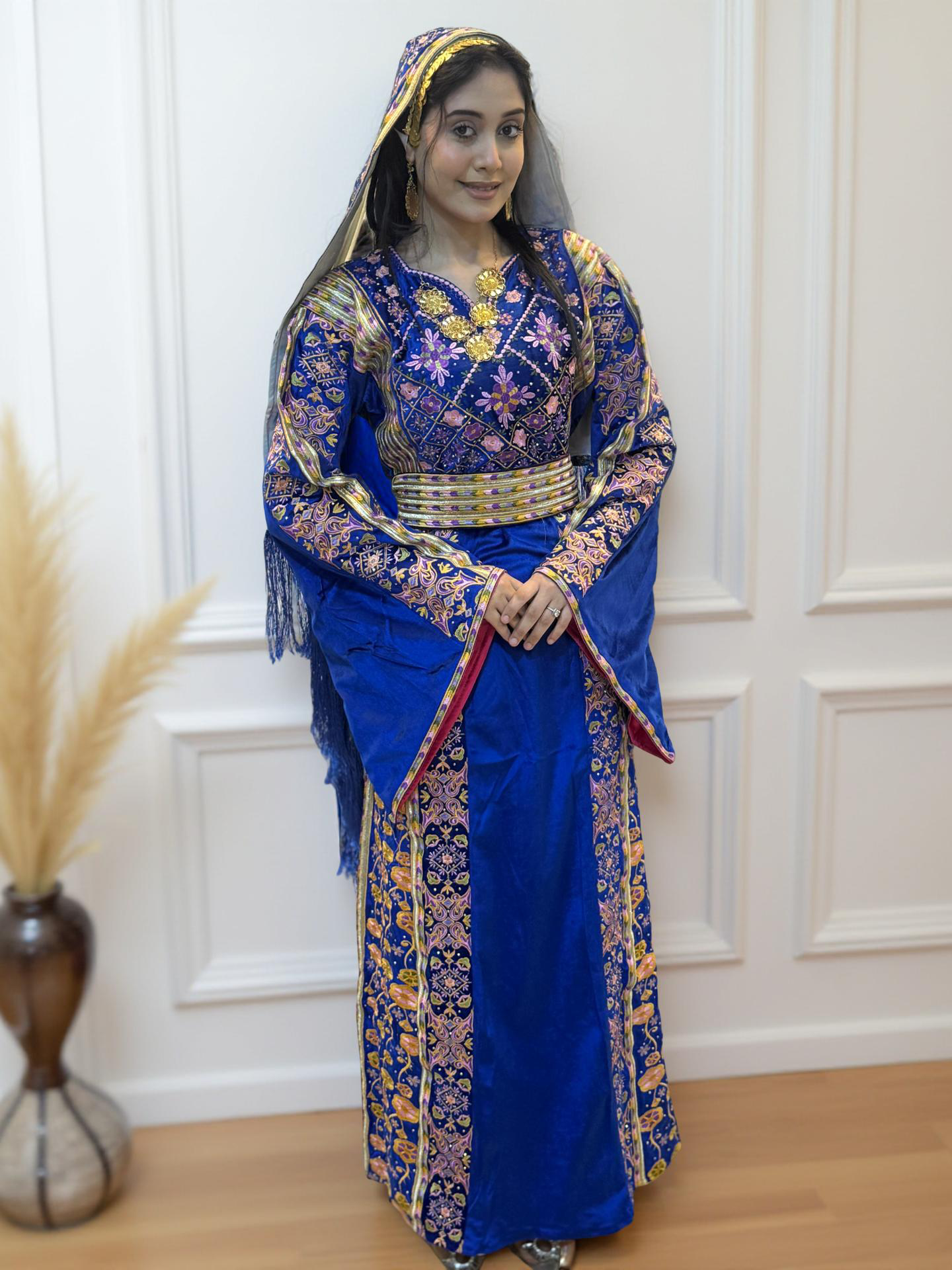 Ready-made royal blue silk velvet thobe