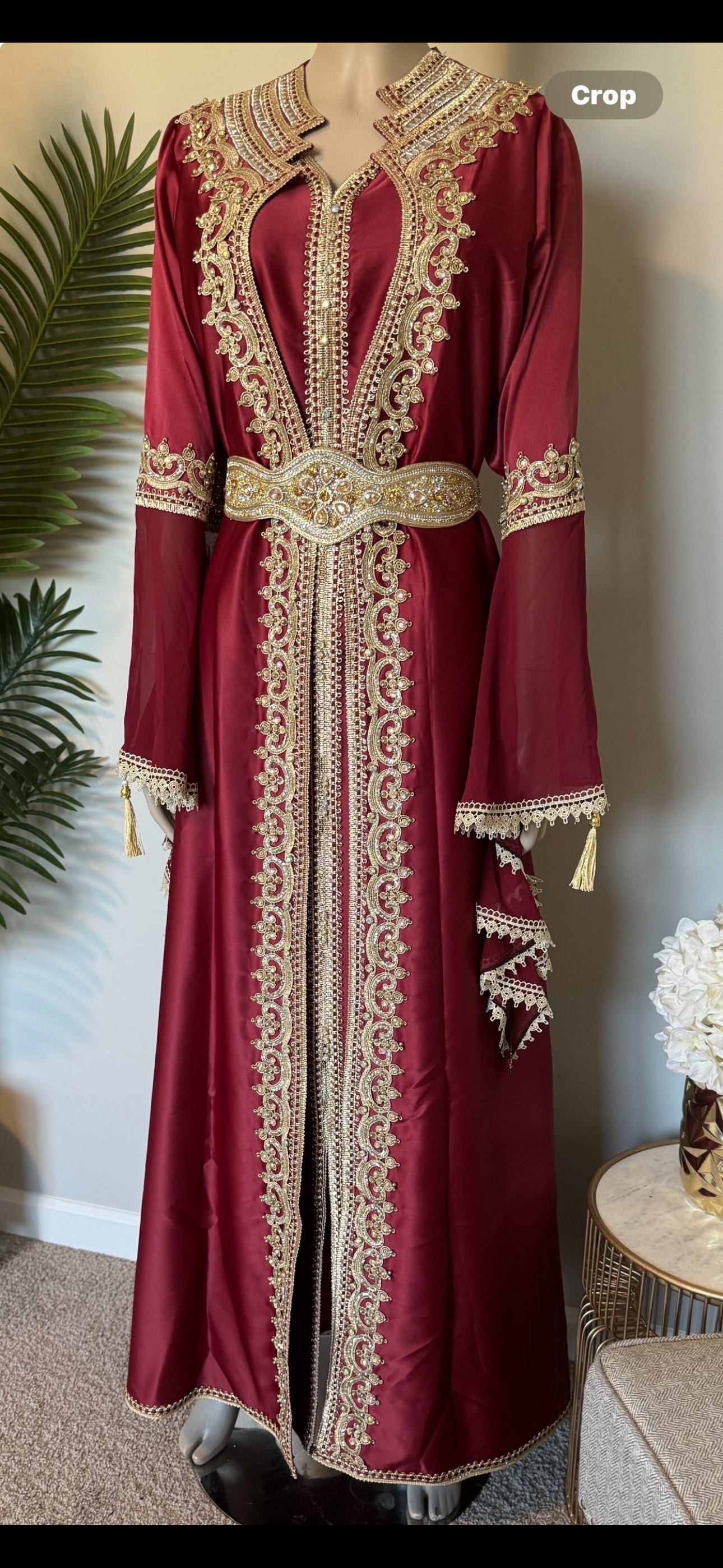 burgundy abaya dress Two Piece Open Abaya With Slip Burgundy