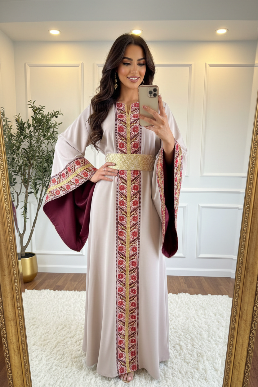 Beige embroidered dress
