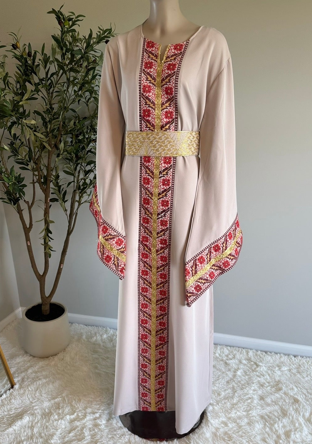 Beige embroidered dress