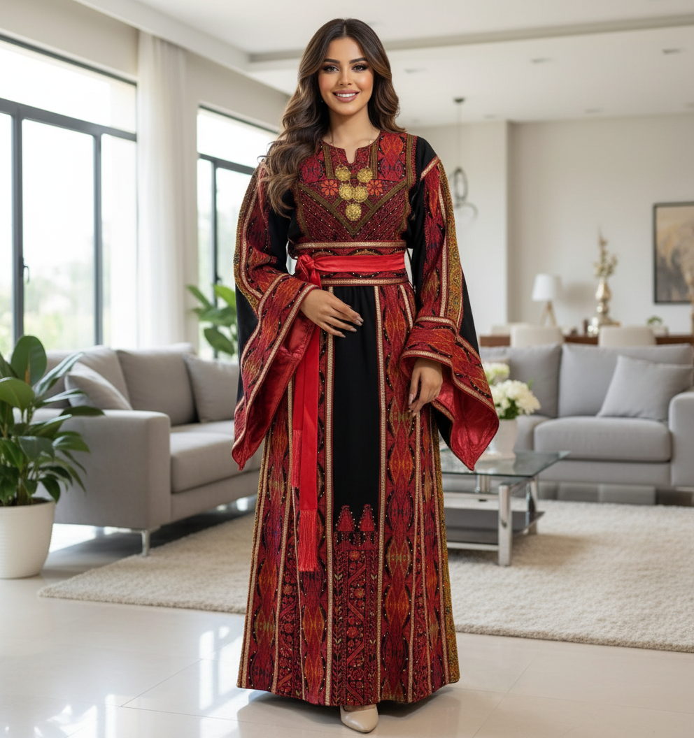 Black and red thobe with belt