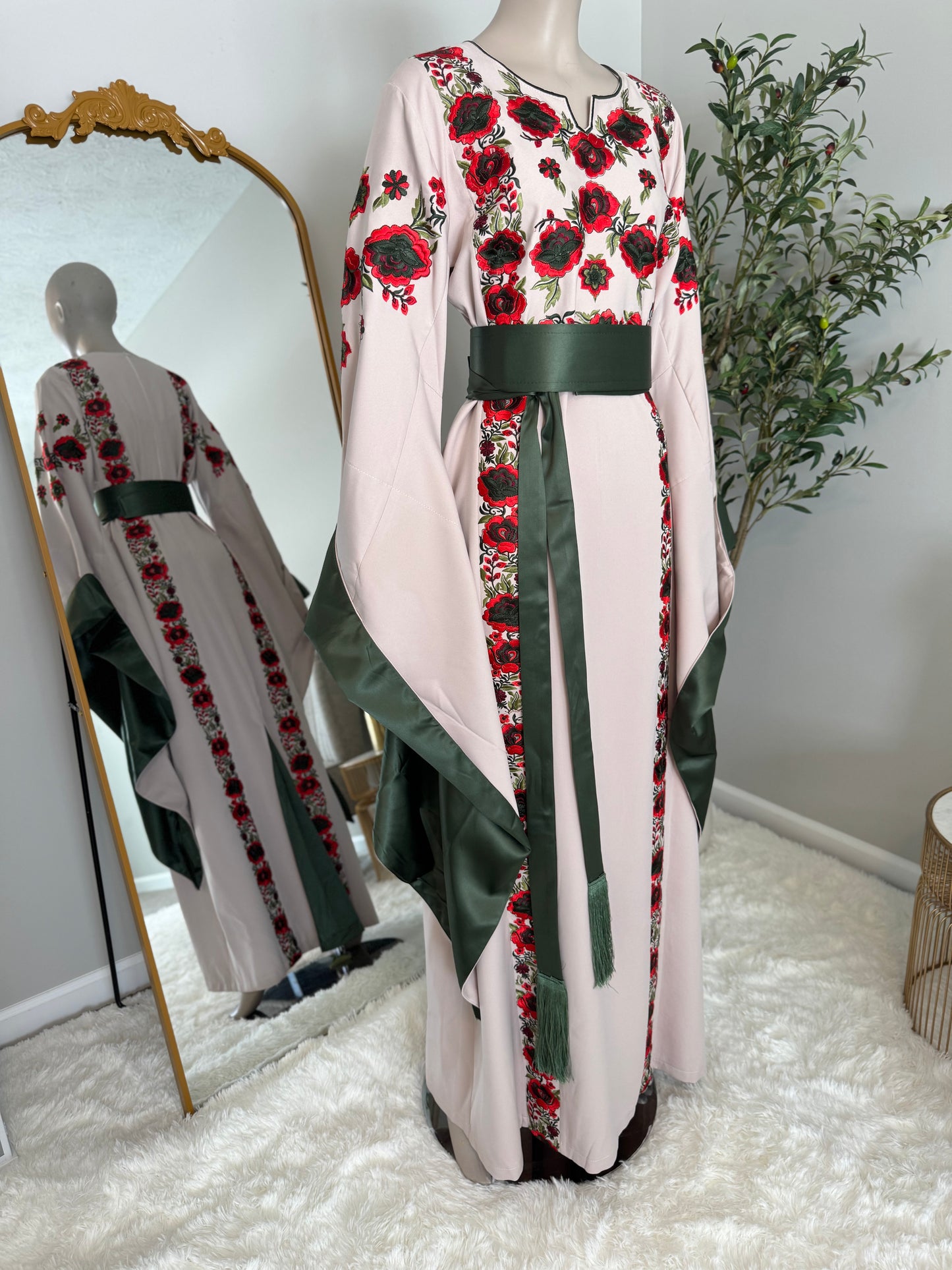 Beige thobe with colorful embroidery