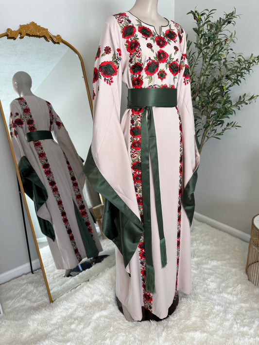 Beige thobe with colorful embroidery