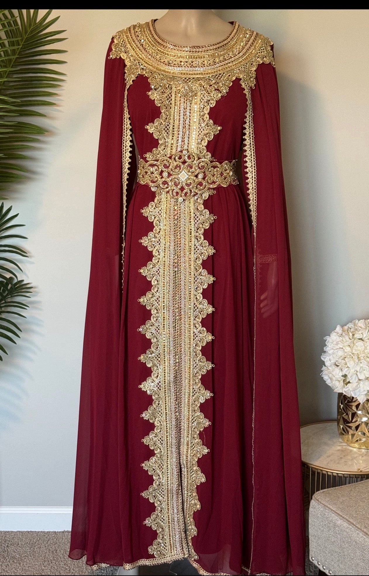 Dark Red chiffon caftan/ Abaya
