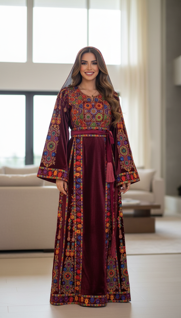 Burgundy silk velvet thobe