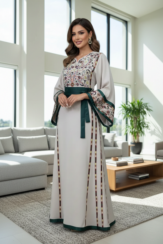 Beige white fabric thobe