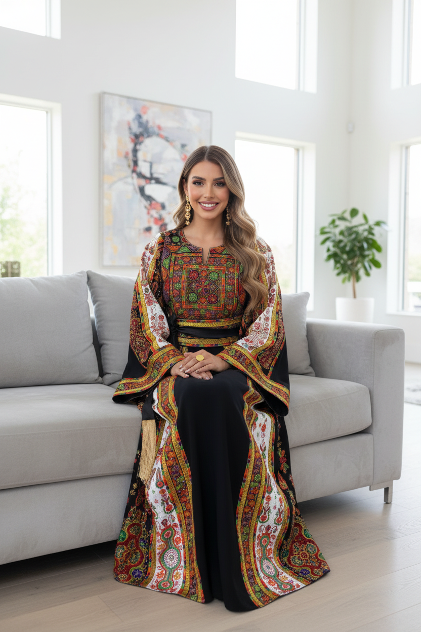 Black fabric thobe with white on the sides