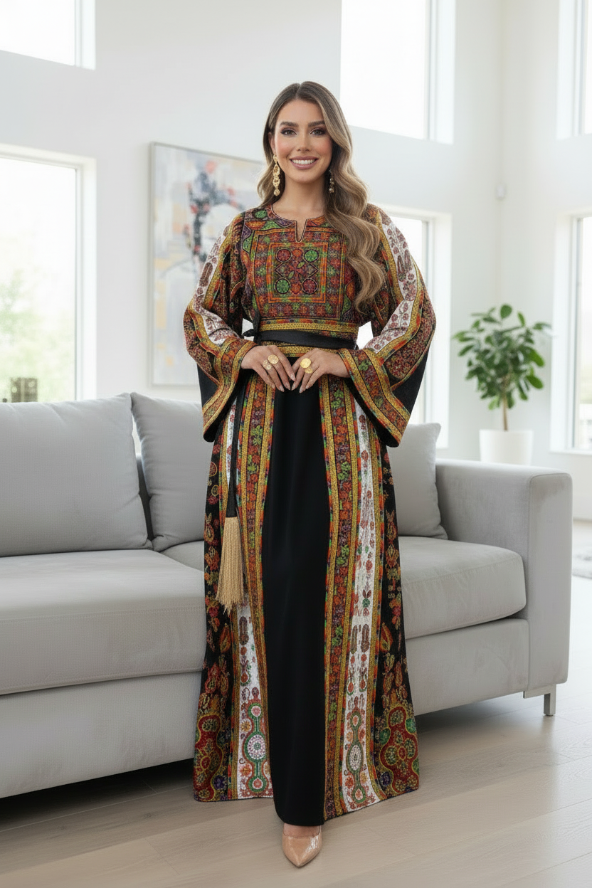 Black fabric thobe with white on the sides