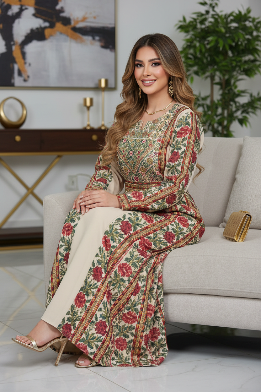 Beautiful light beige embroidered thobe