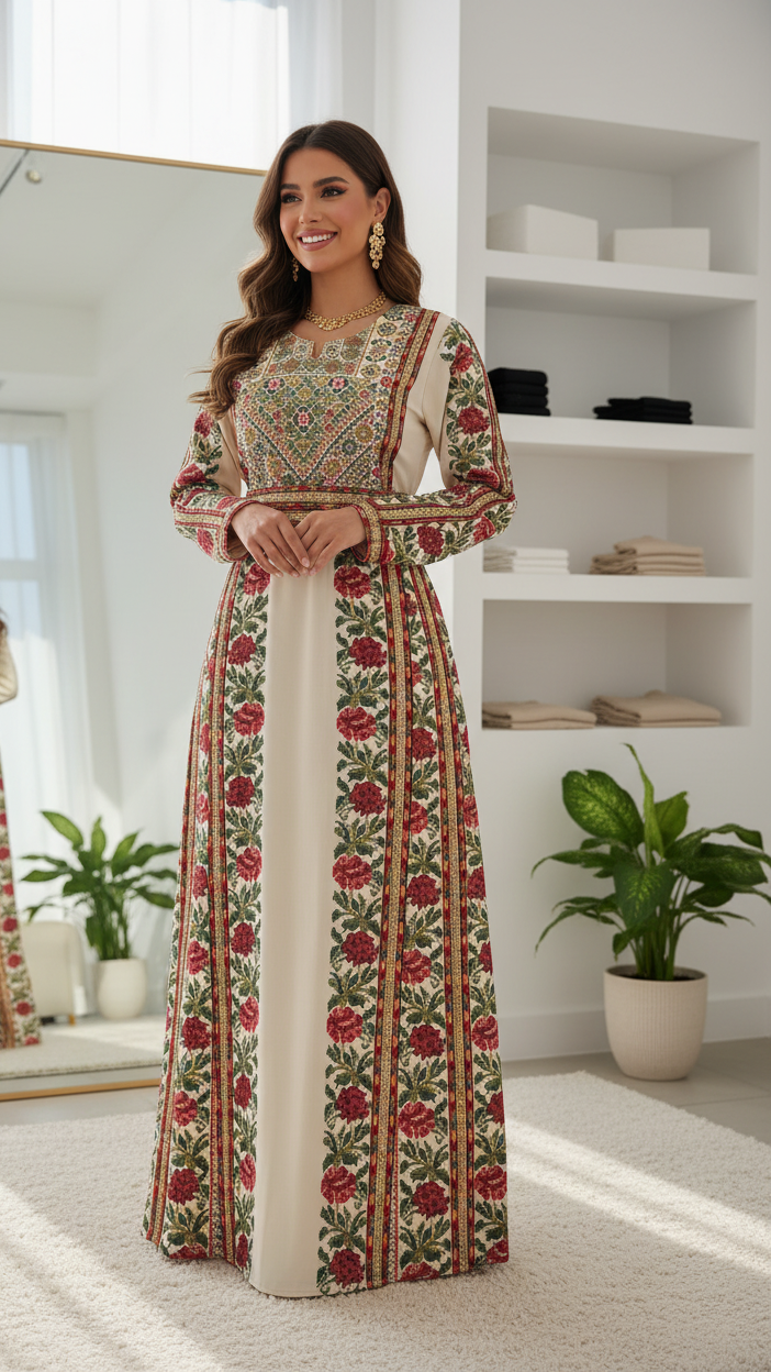 Beautiful light beige embroidered thobe