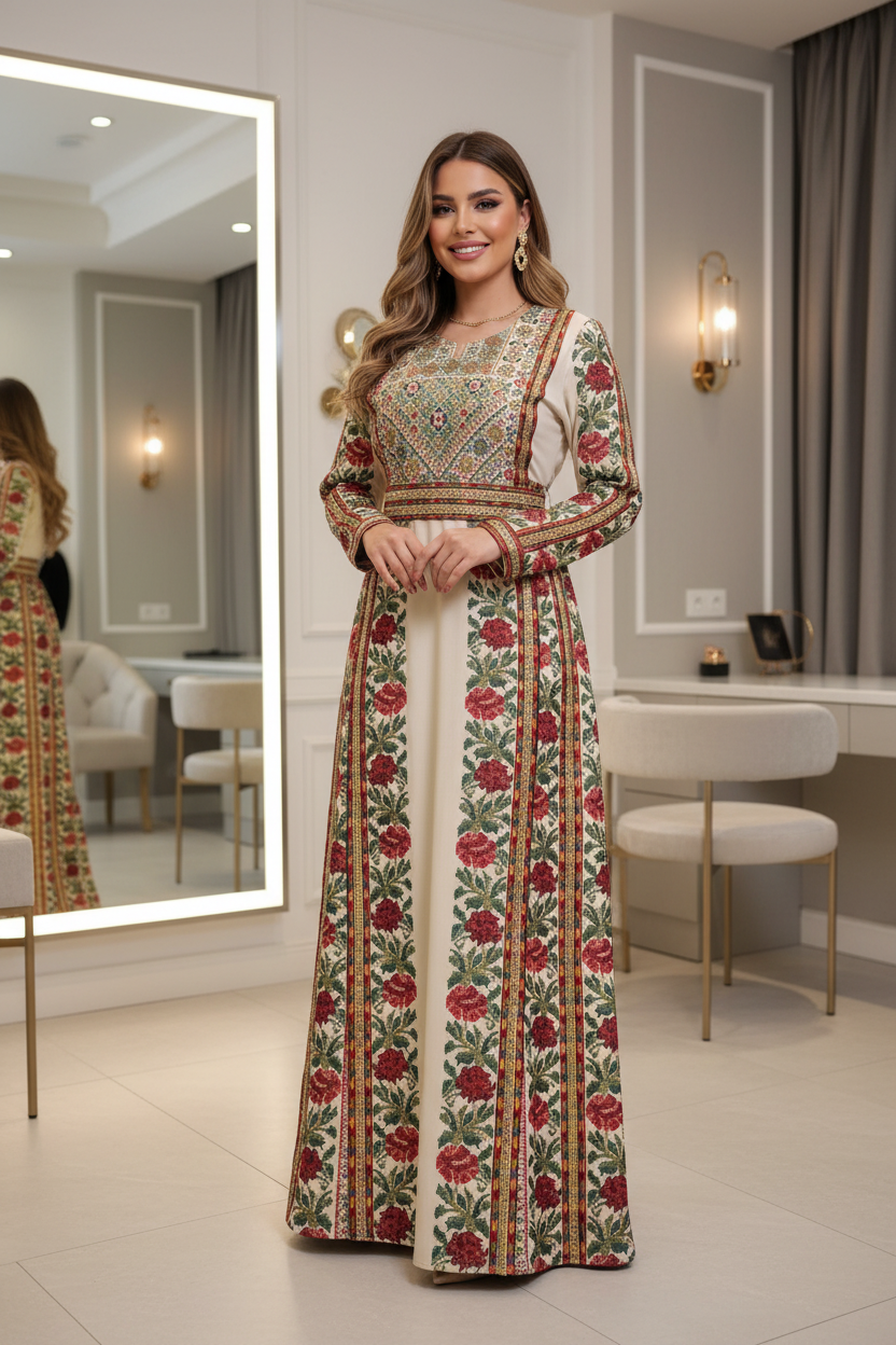 Beautiful light beige embroidered thobe