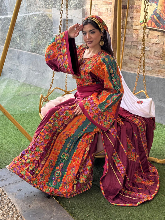 Green and orange thobe with overskirt