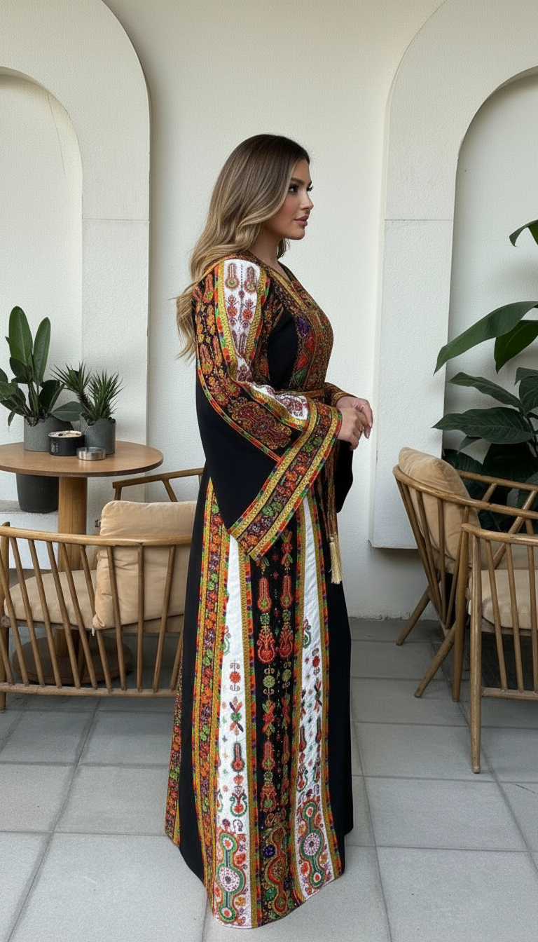 Black fabric thobe with white on the sides