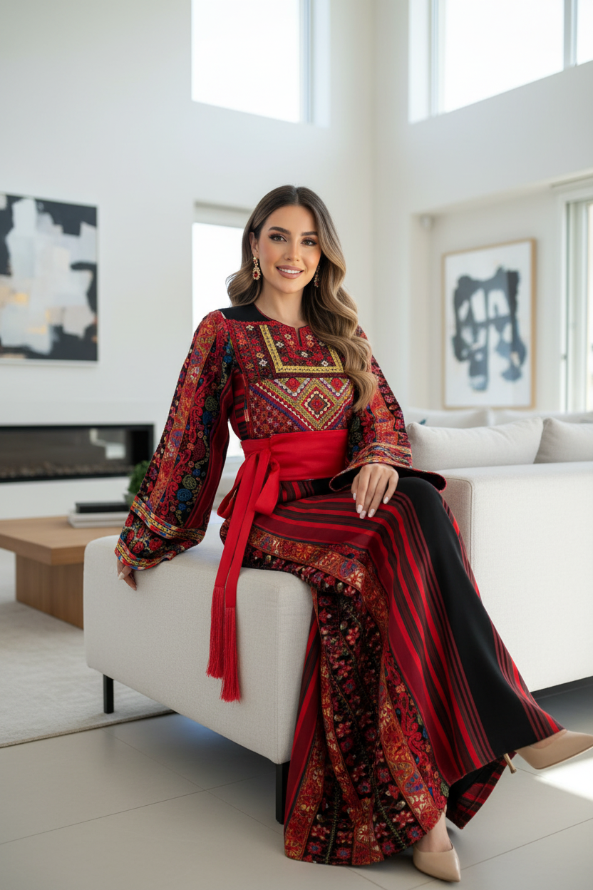 Black And Red Majdalwee Thobe