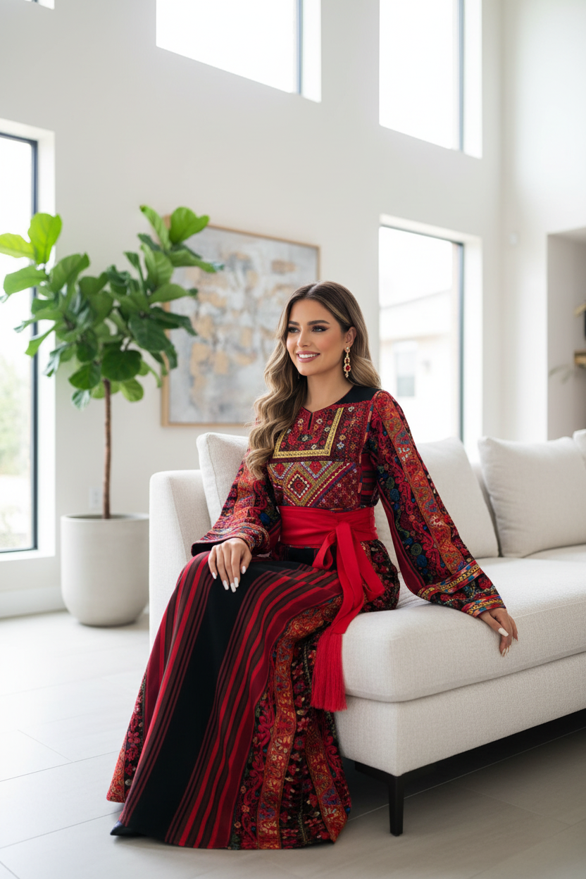 Black And Red Majdalwee Thobe