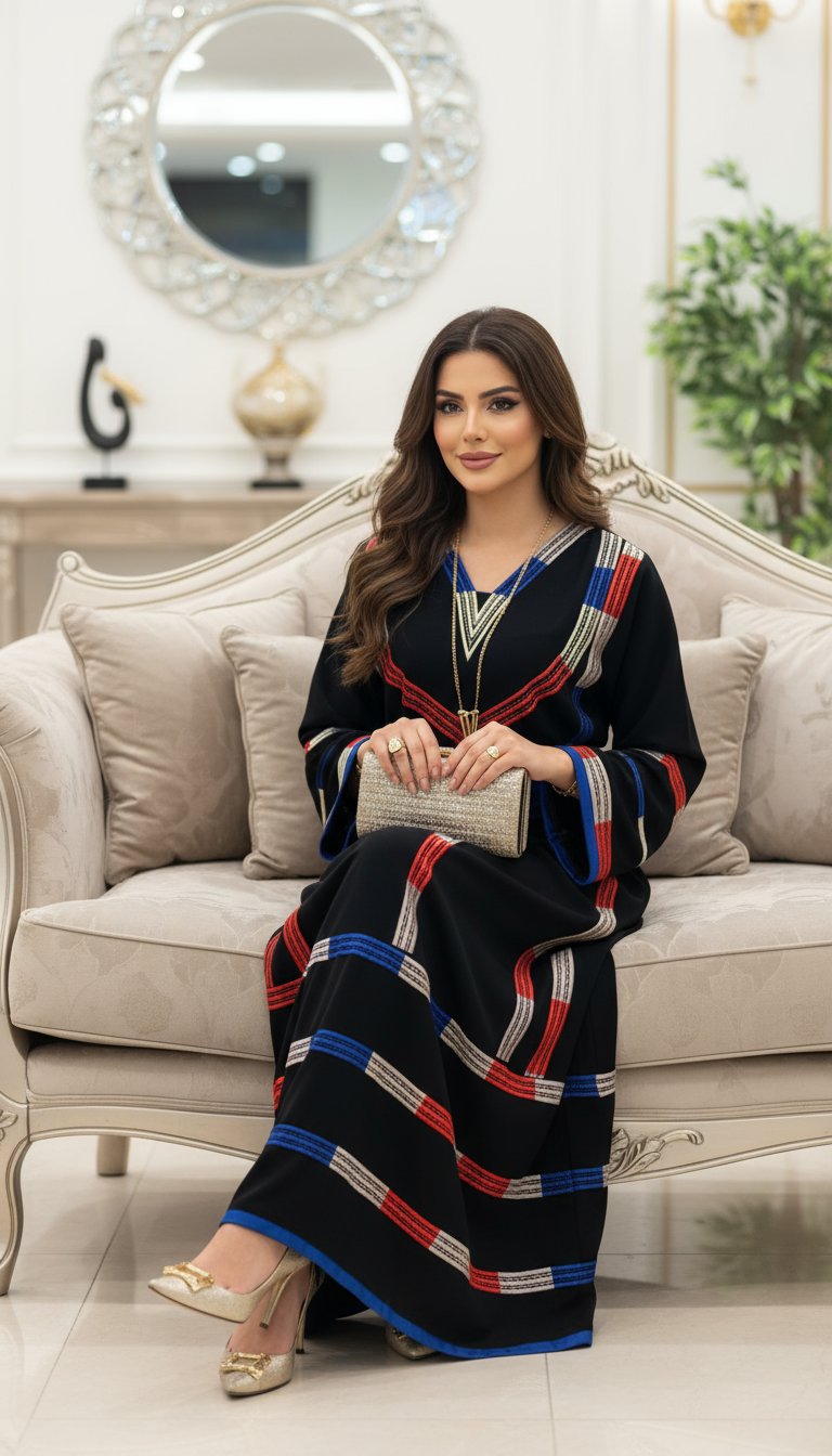 Black Embroidered Colorful Manajil Dress