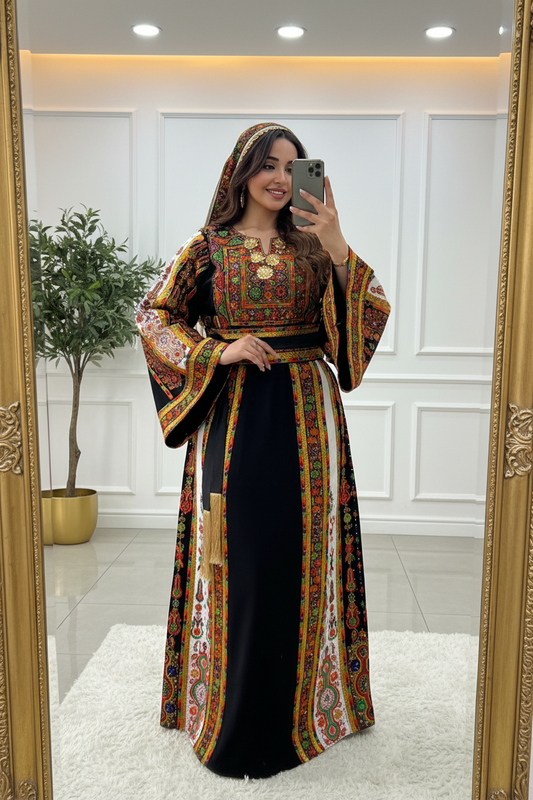 Black fabric thobe with white on the sides