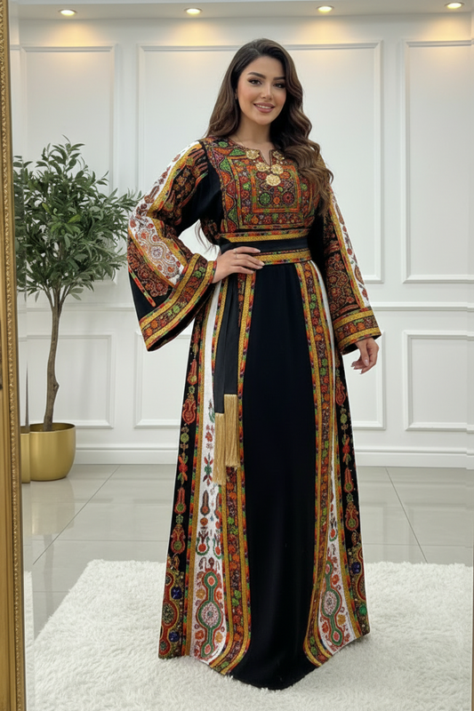 Black fabric thobe with white on the sides