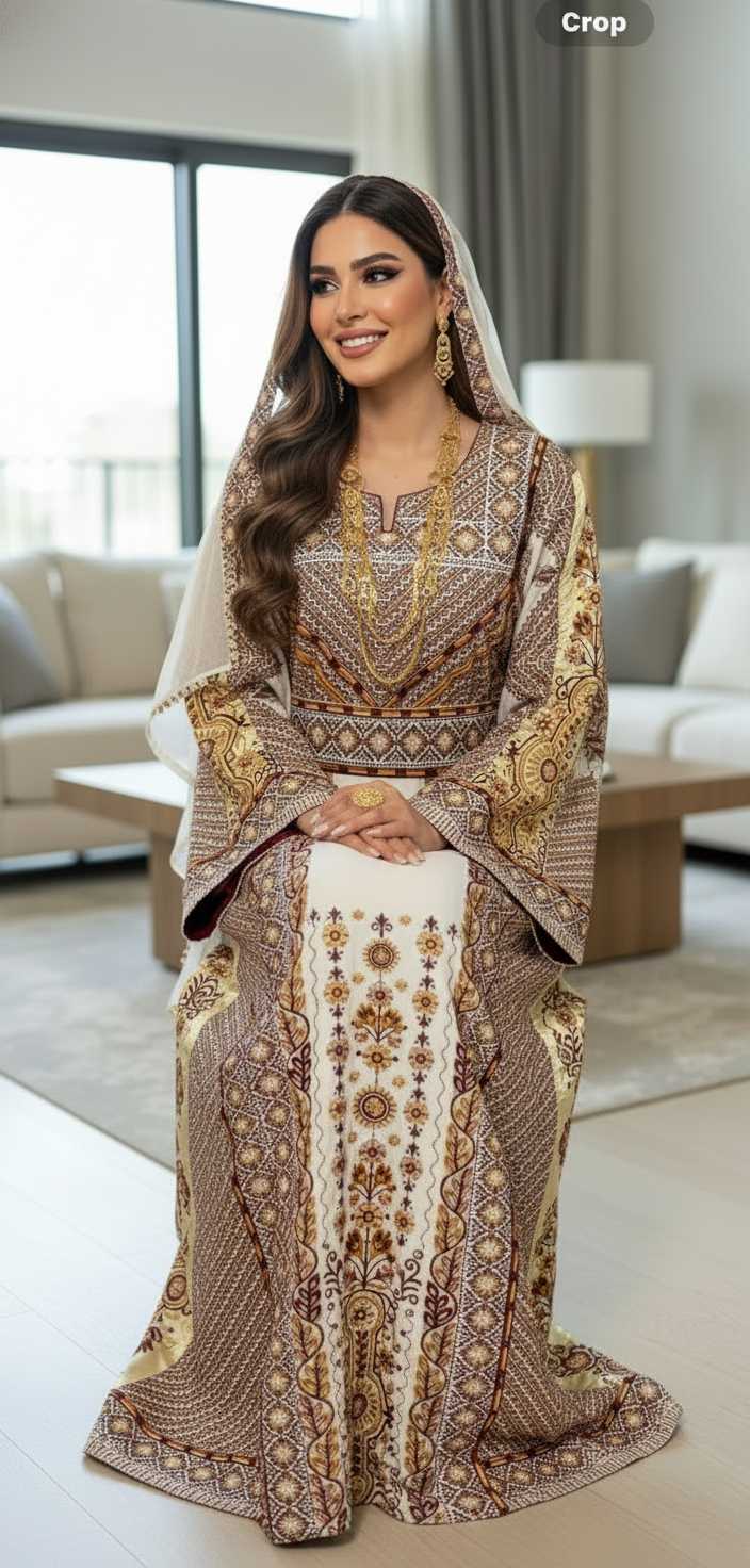 White thobe with burgundy embroidery