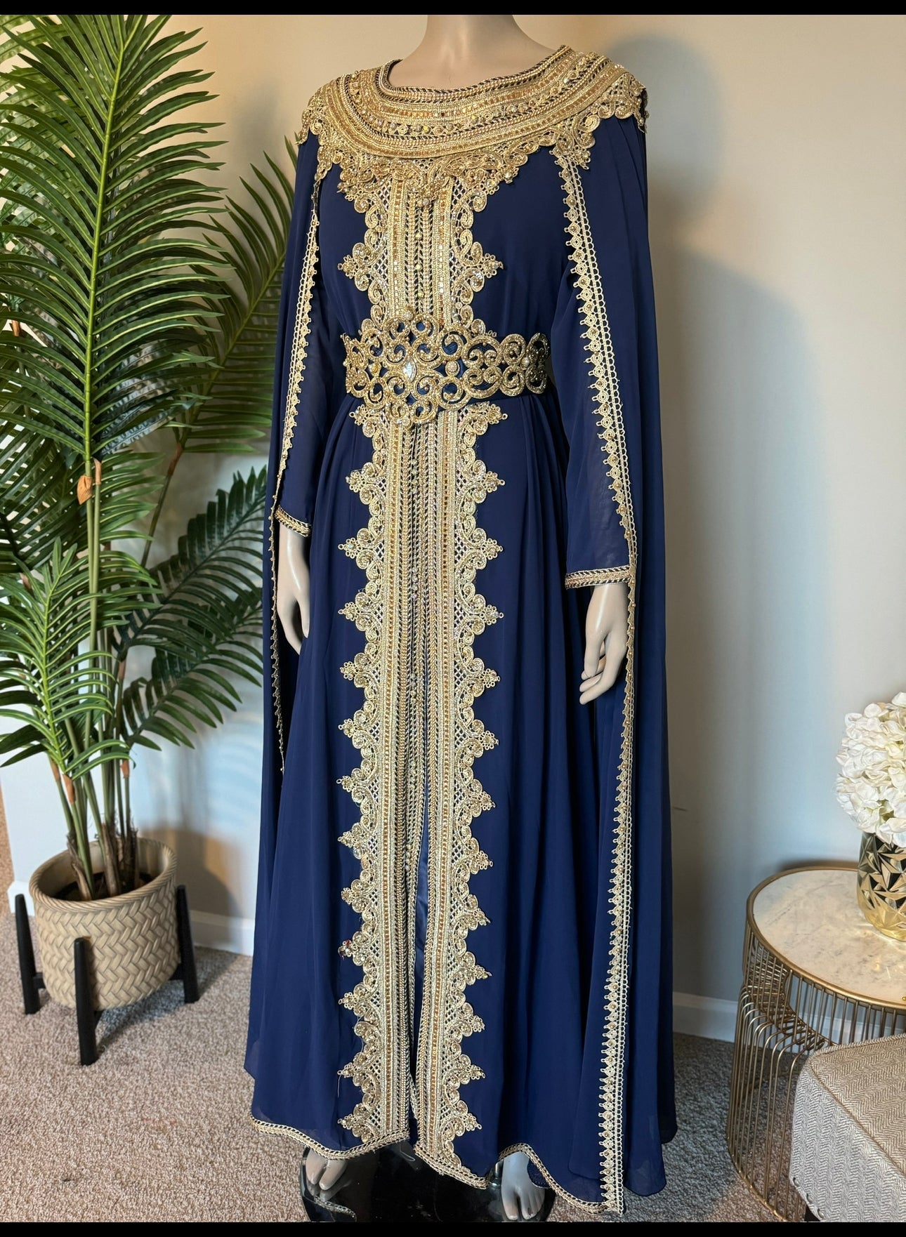 Navy blue chiffon caftan/ dress/ Abaya
