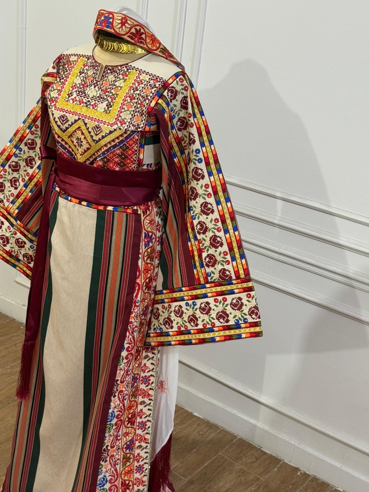 Beige Majdalwee Thobe with Colorful Embroidery