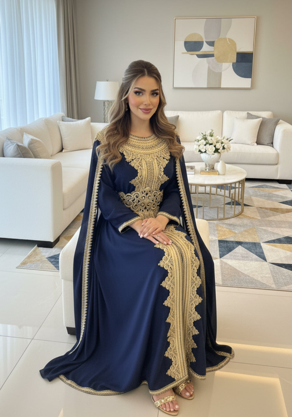 Navy blue chiffon caftan/ dress/ Abaya