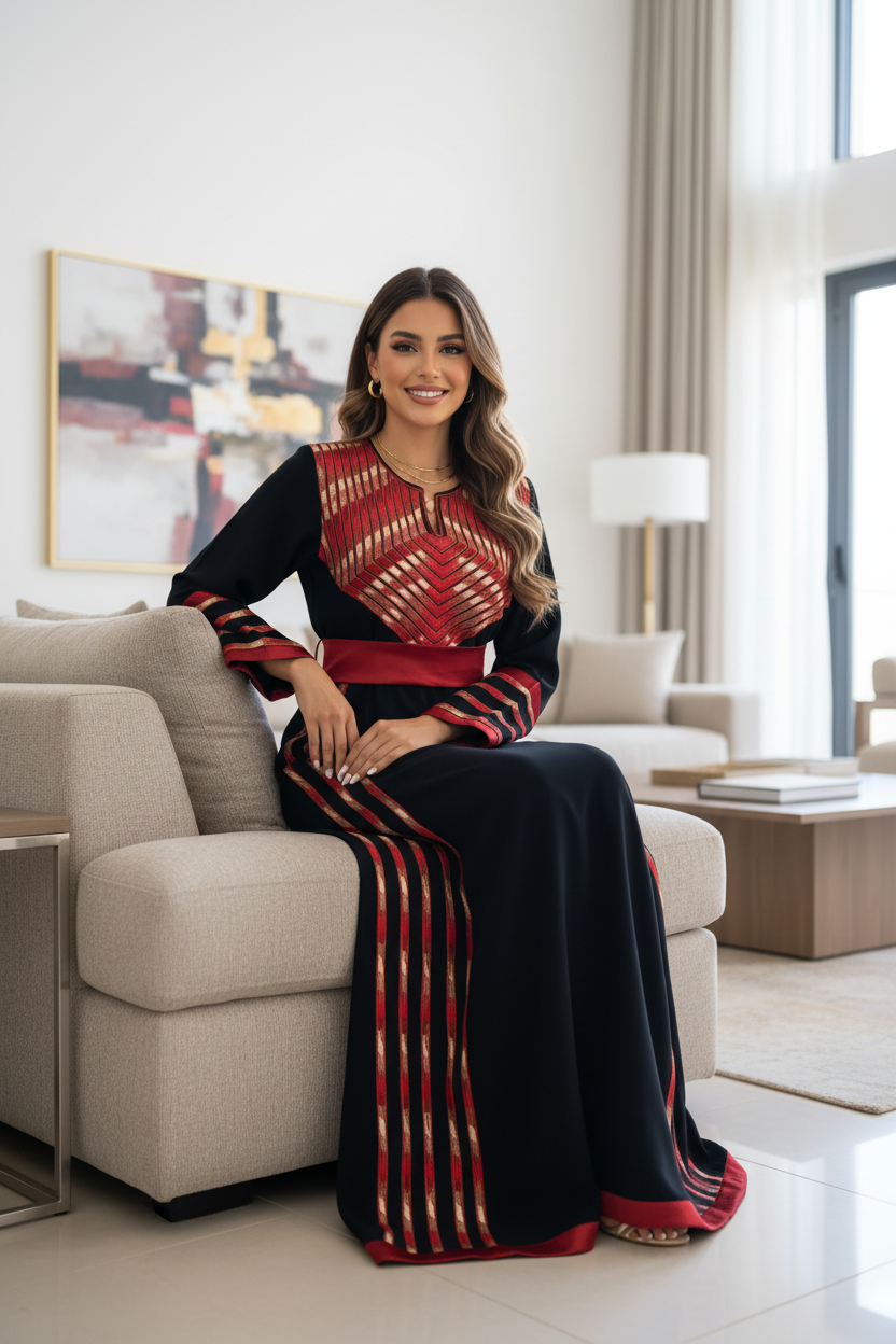 Black and red Manajal thobe