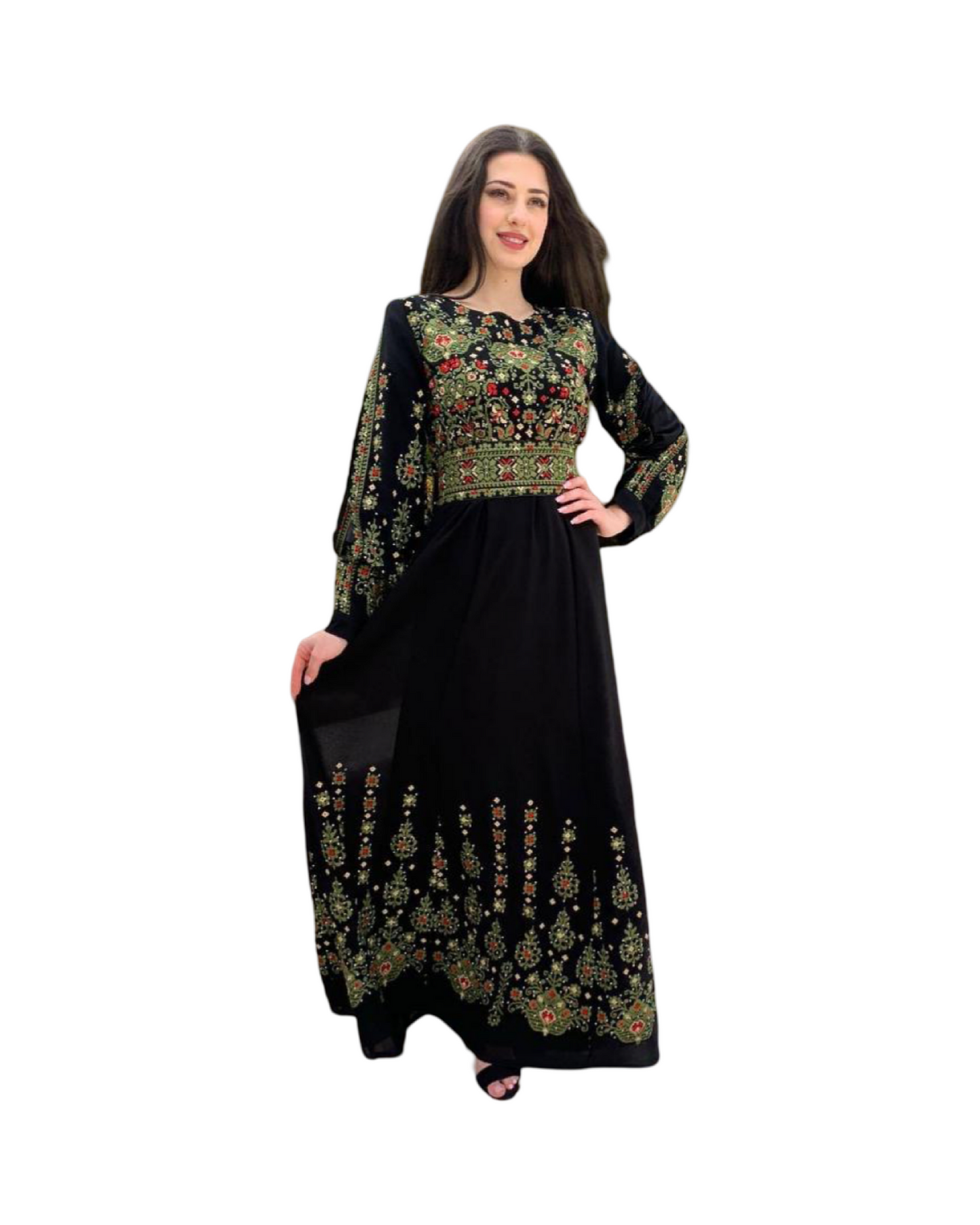 Black and  olive green embroidered dress