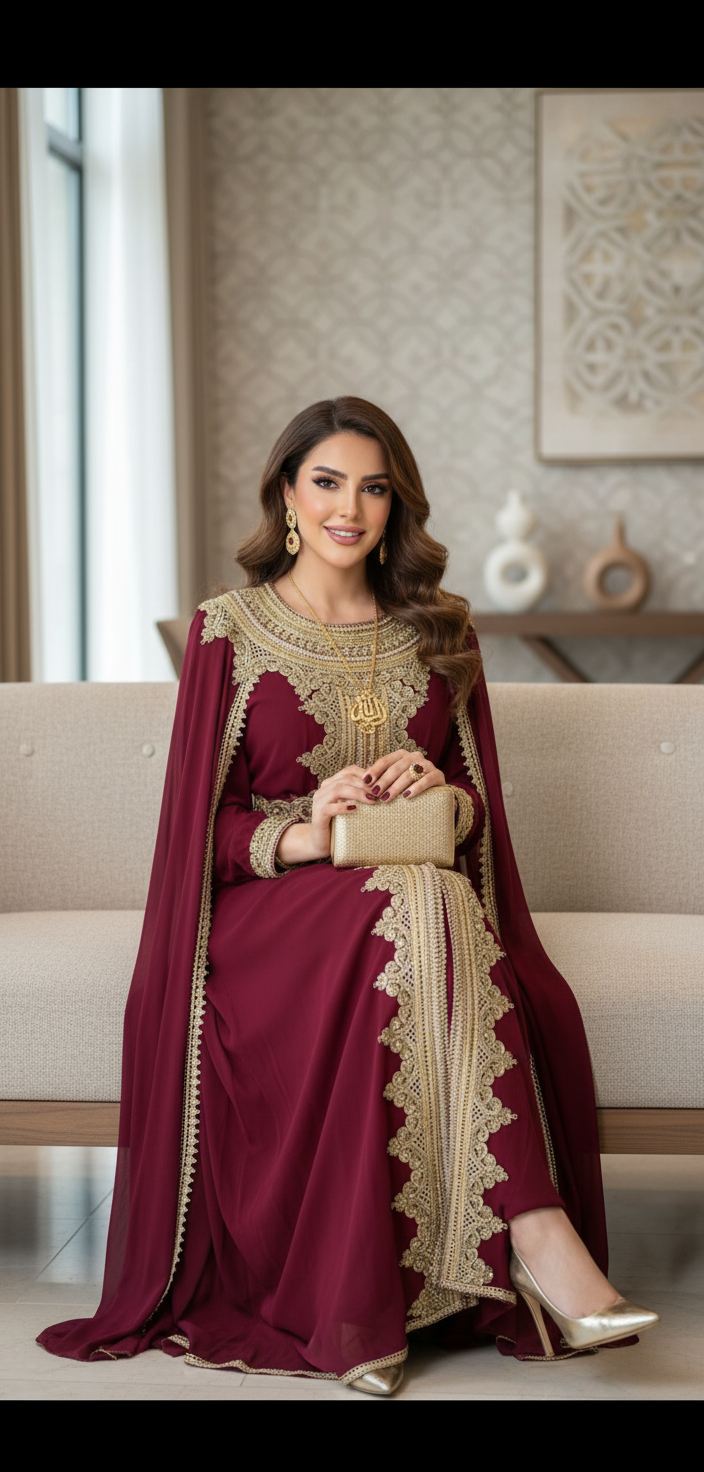 Dark Red chiffon caftan/ Abaya