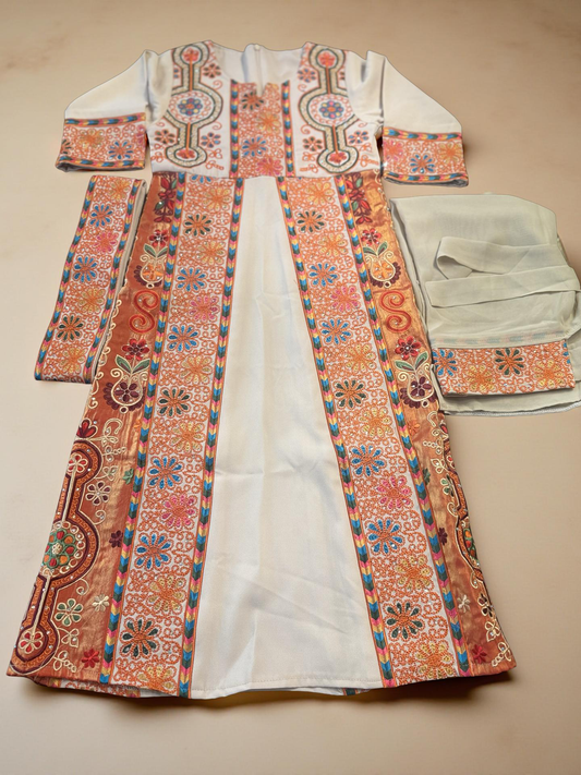 Beige and orange little girl thobe