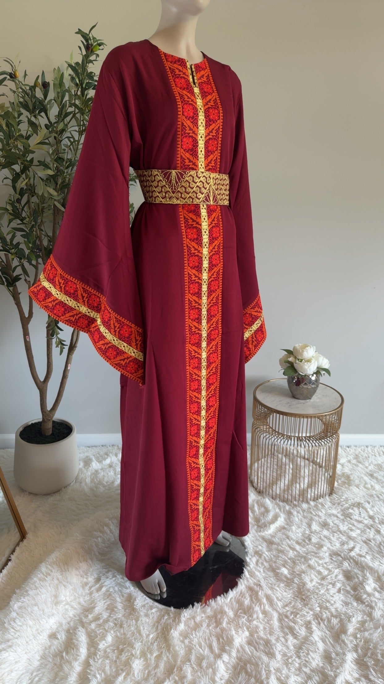 Burgundy embroidered dress