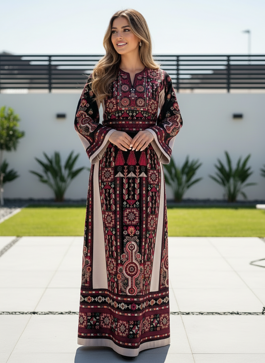 Black and beige embroidered thobe