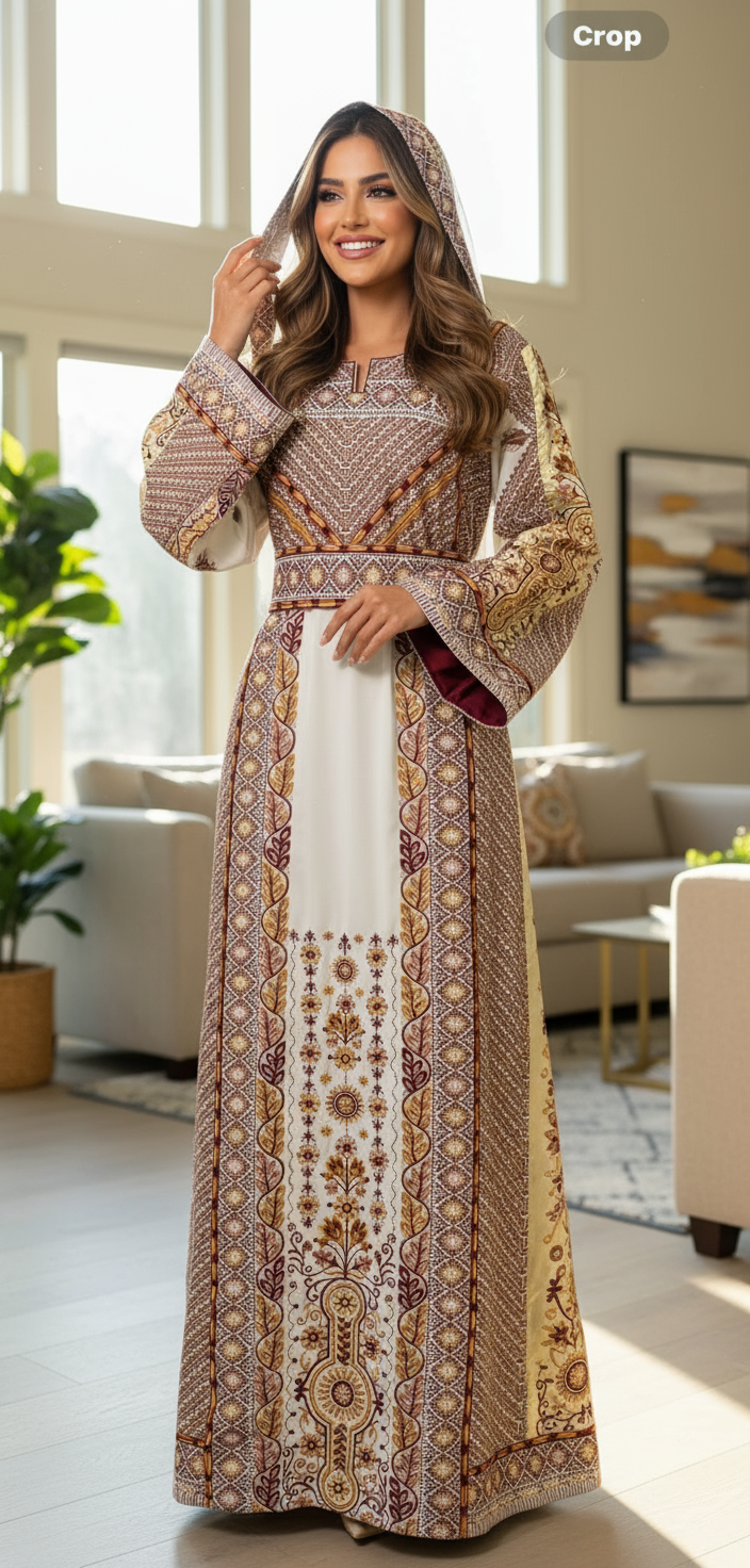 White thobe with burgundy embroidery