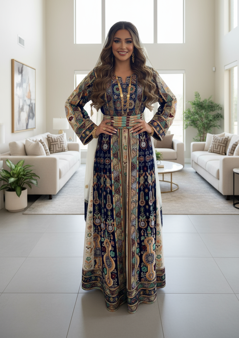 Luxurious royal blue and white velvet Malacca.