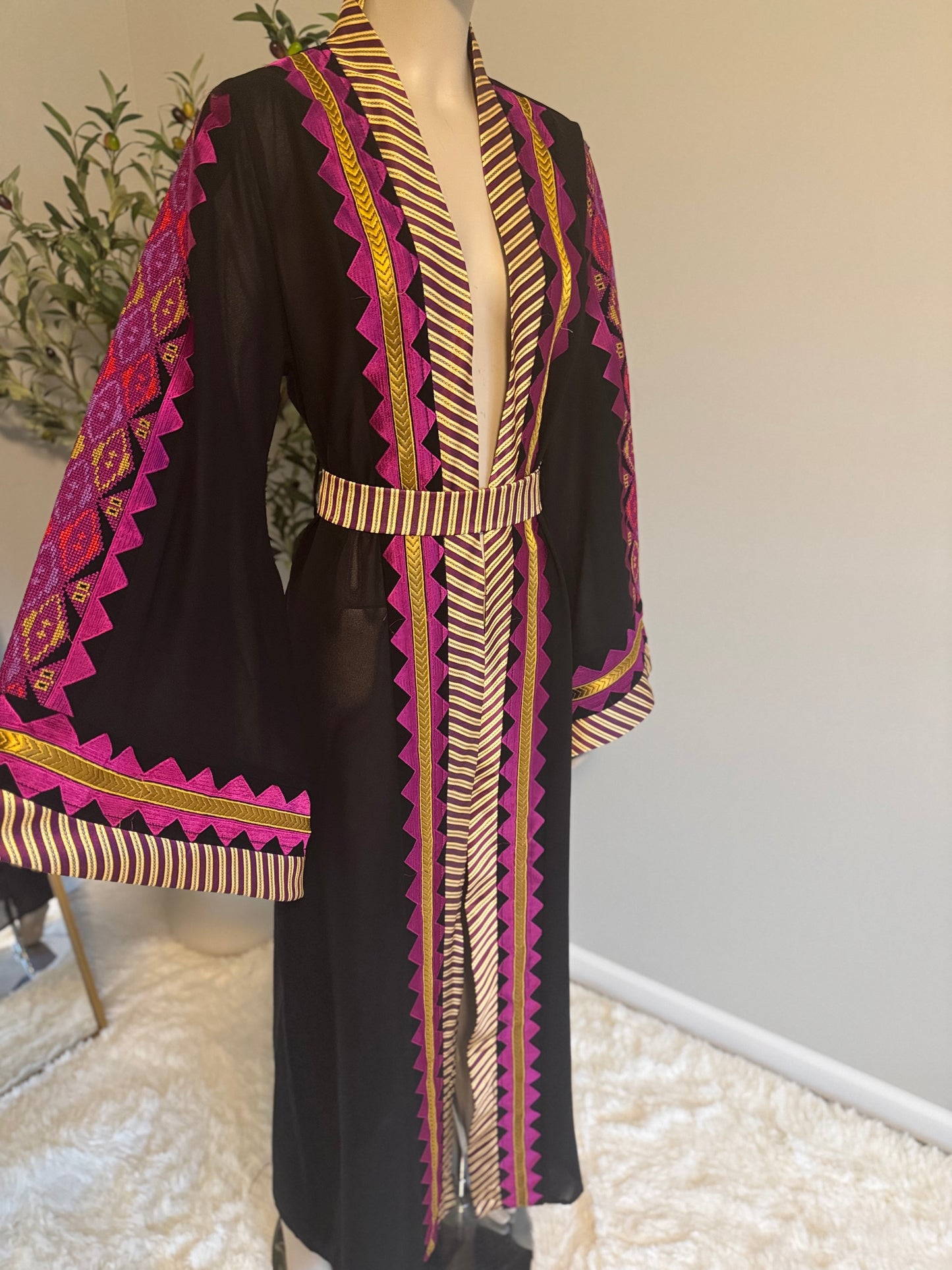 Black and magenta open abaya