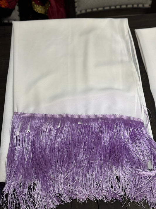 Off- white and light purple head scarf