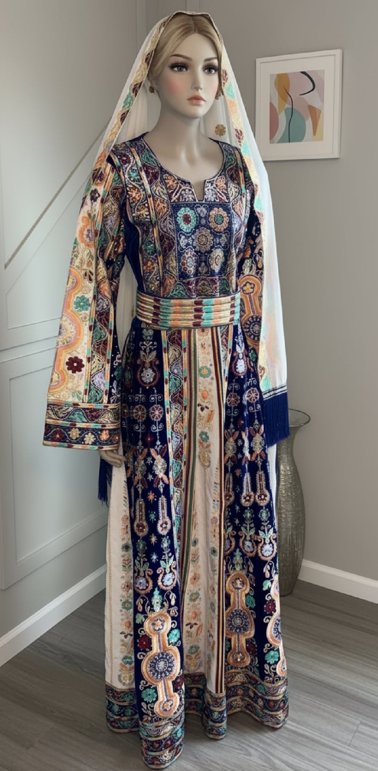 Luxurious royal blue and white velvet Malacca.