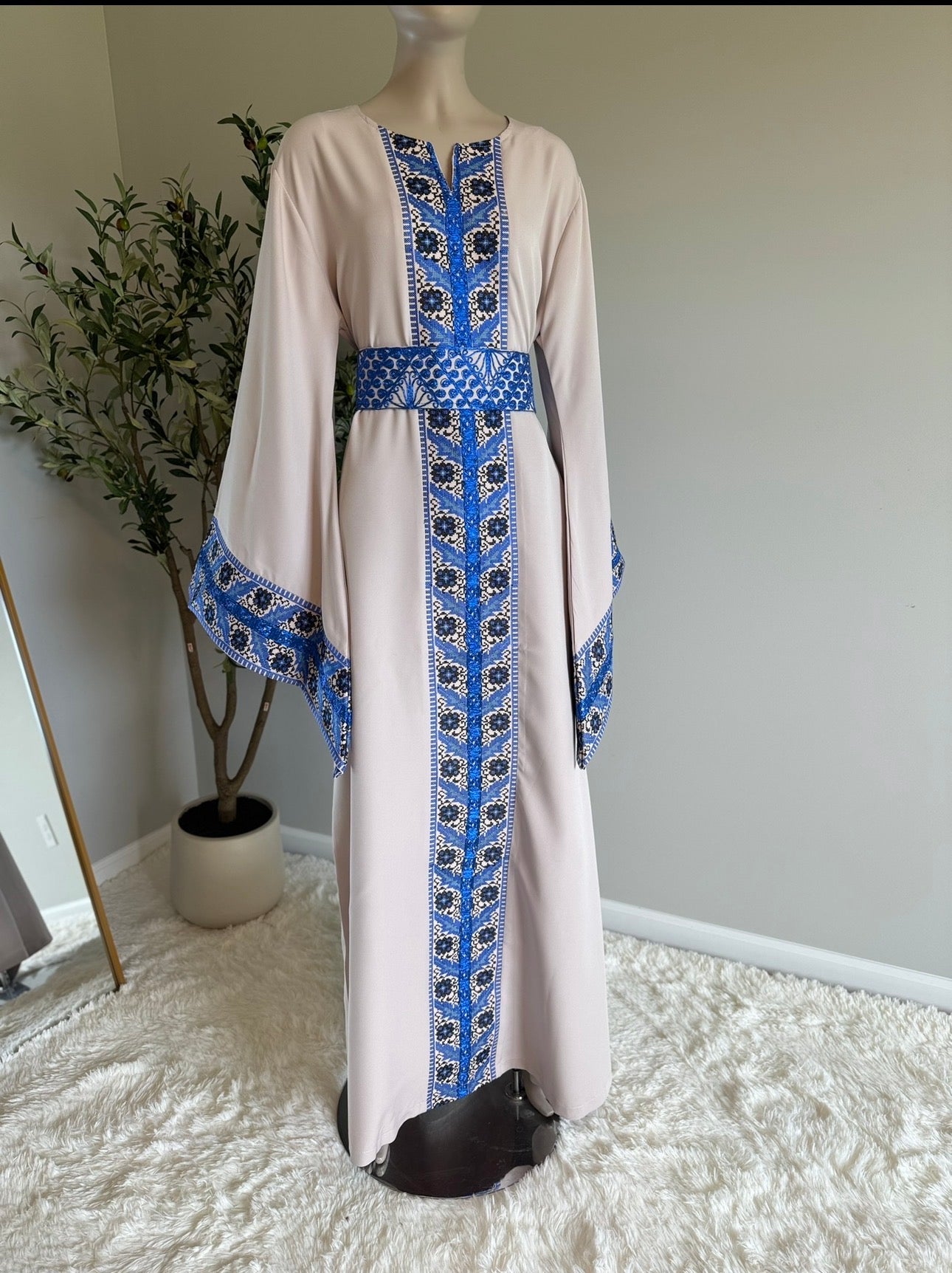 Beige embroidered dress