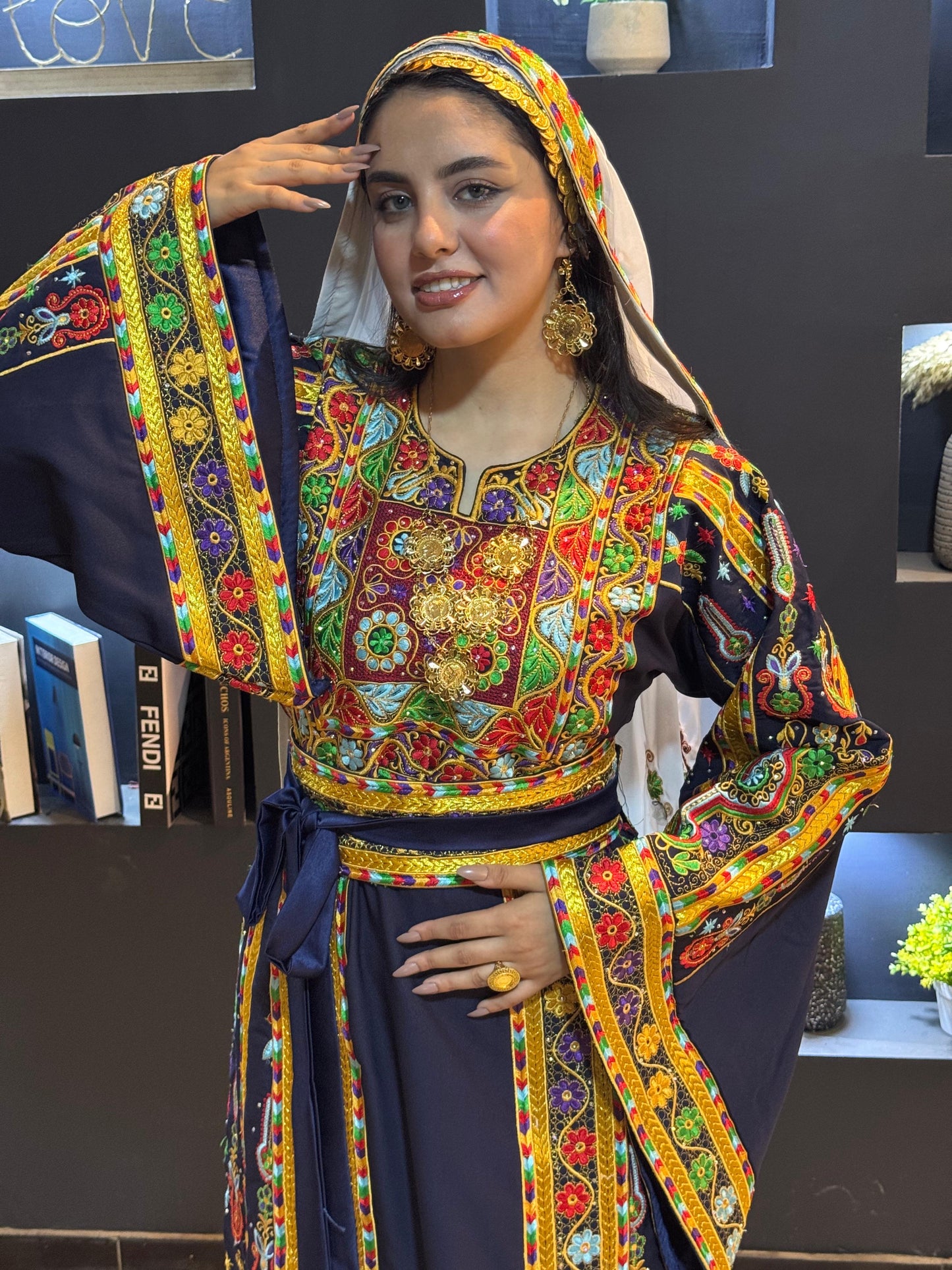Navy blue fabric thobe